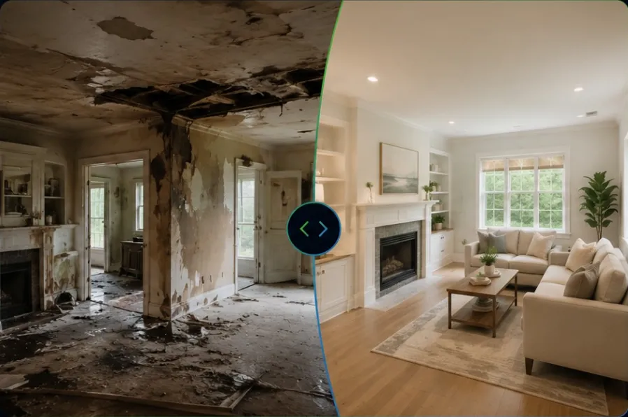 Before and after: water-damaged living room restored