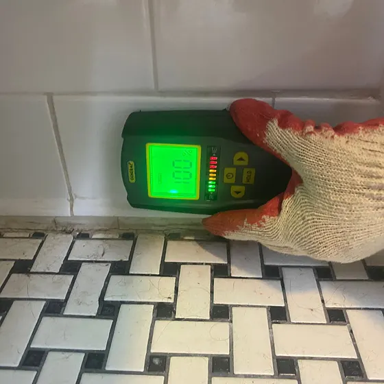 Moisture reading on bathroom tile, Central LA