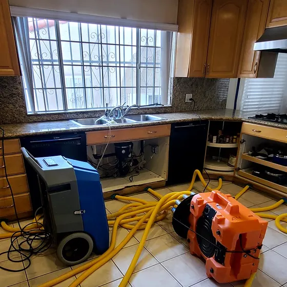 Dehumidifier and air movers in the kitchen, Central LA
