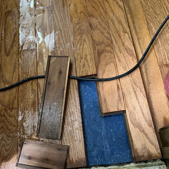 Lifting water-damaged hardwood, San Bernardino Valley