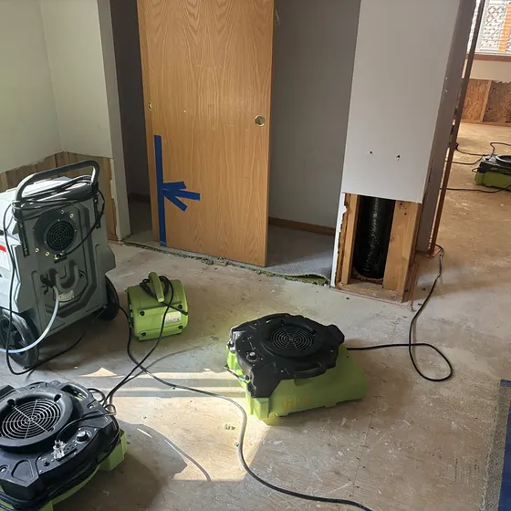 Air movers drying a hallway, Greater Seattle