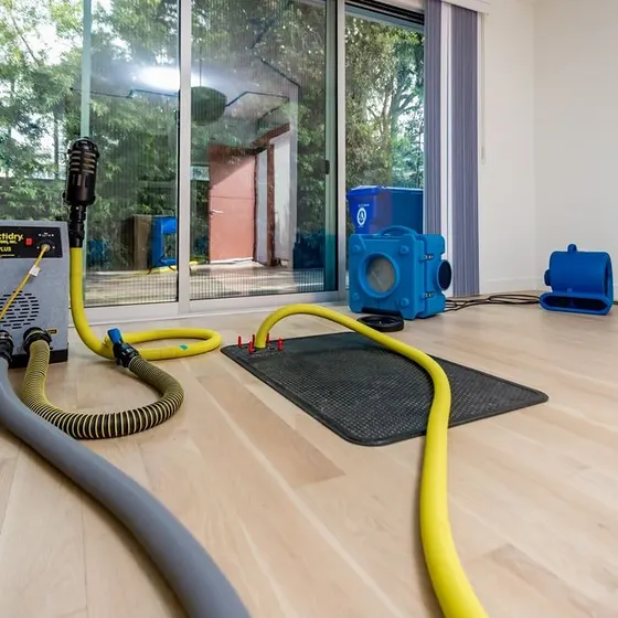 Hardwood floor drying with a mat system, South Bay