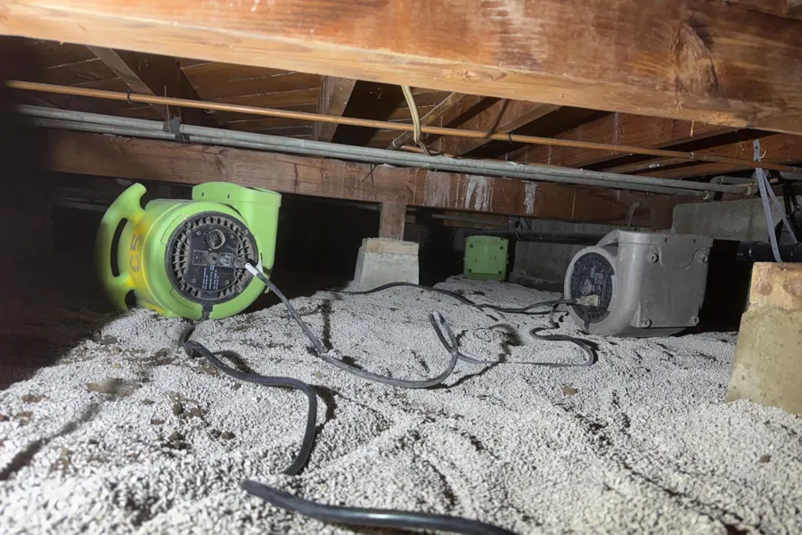 Crawl space drying under a raised foundation