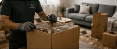 Technician packing household contents